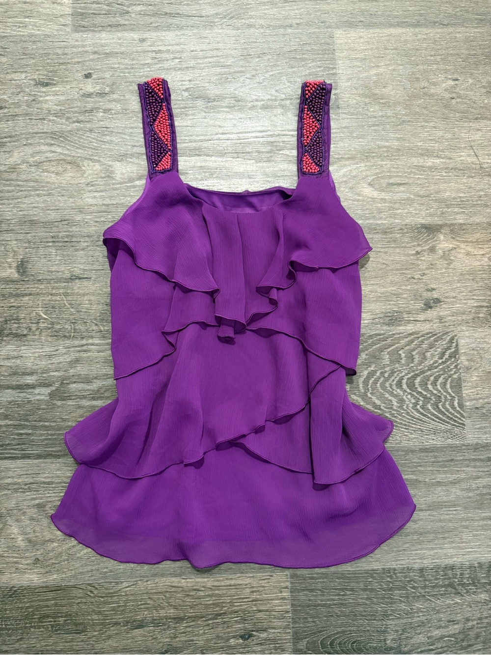 Purple Ruffled Beaded Sleeveless Tank